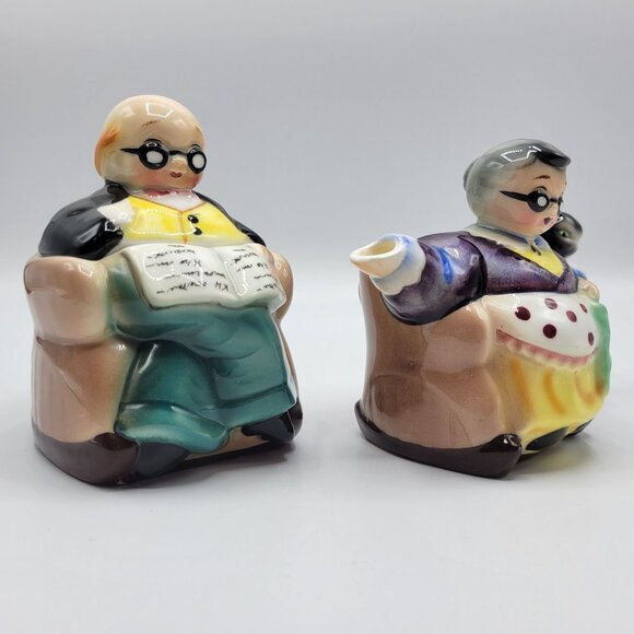 Vintage Hand Painted Japan Grandparents Creamer & Sugar Bowl Set - Picture 13 of 15